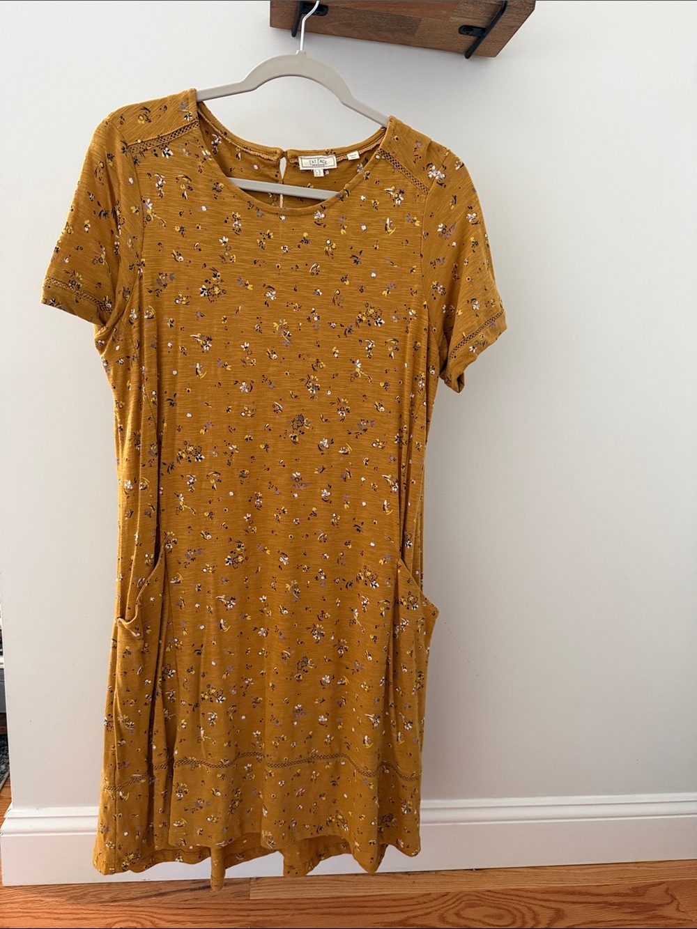 Mustard Floral Short Sleeve Pocket Dress by Unknown Brand
